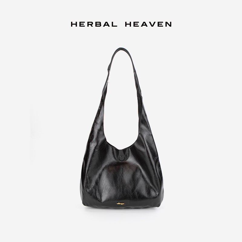 食草堂2024新款女士时尚经典通勤风单肩小众设计师牛皮托特包青荷