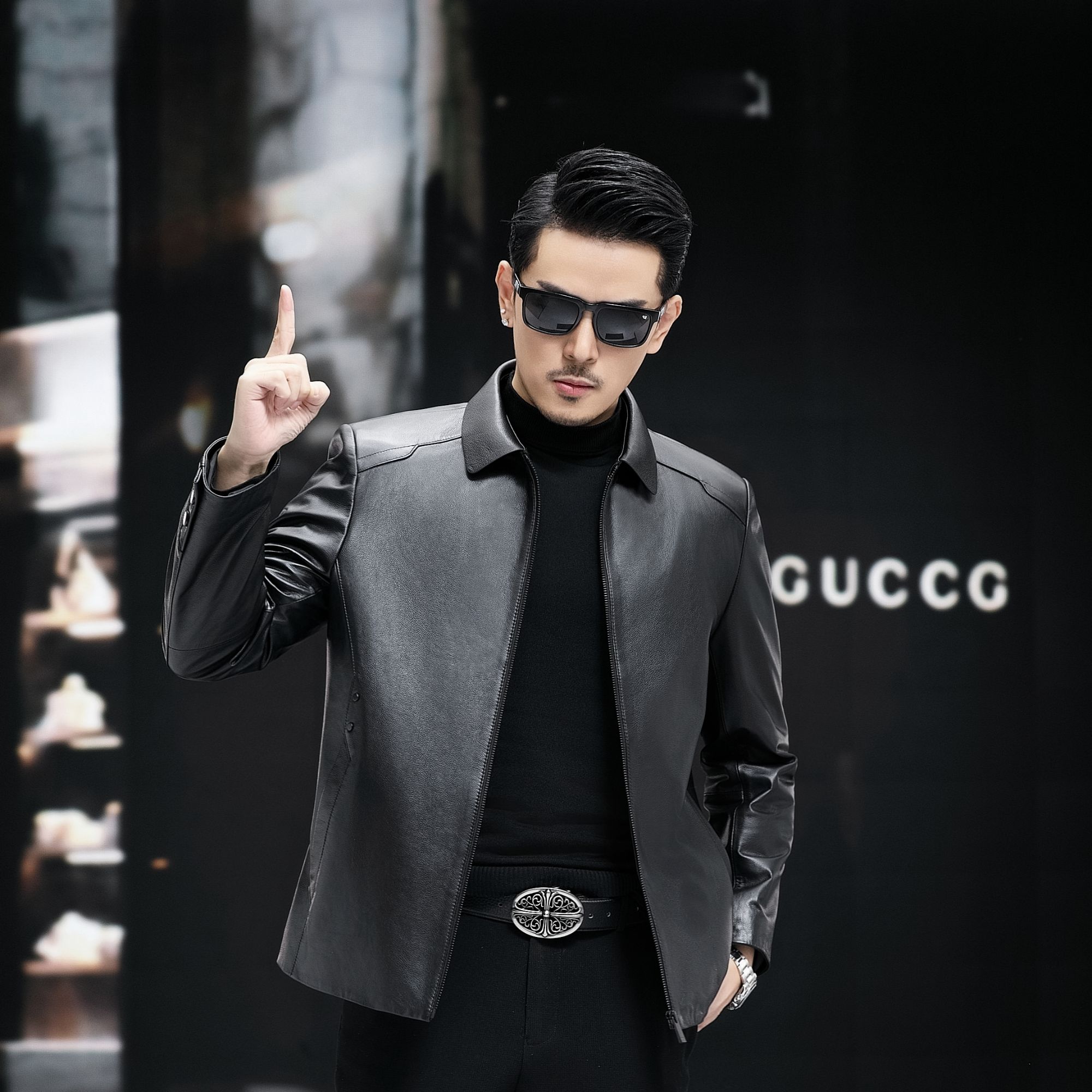 海宁真皮皮衣头层牛皮商务男款翻领可脱卸式羽绒内胆时尚外套2355