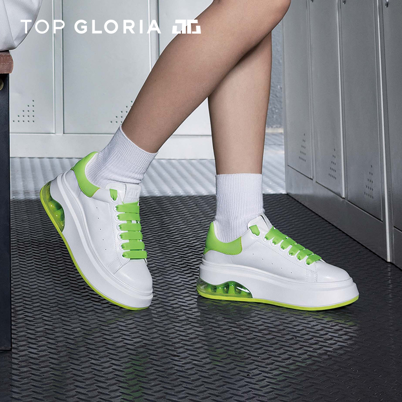 汤普葛罗2024早春新款时尚厚底休闲鞋圆头系带小白鞋经典撞色板鞋