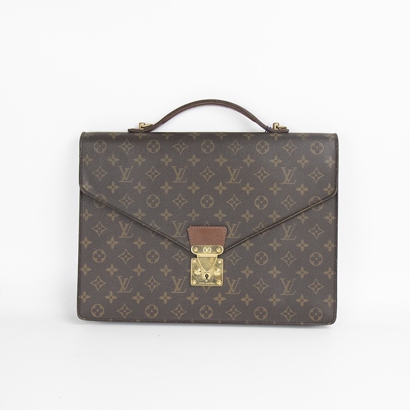 80新 LouisVuitton/路易威登 老花中号蒙梭公文包手提包