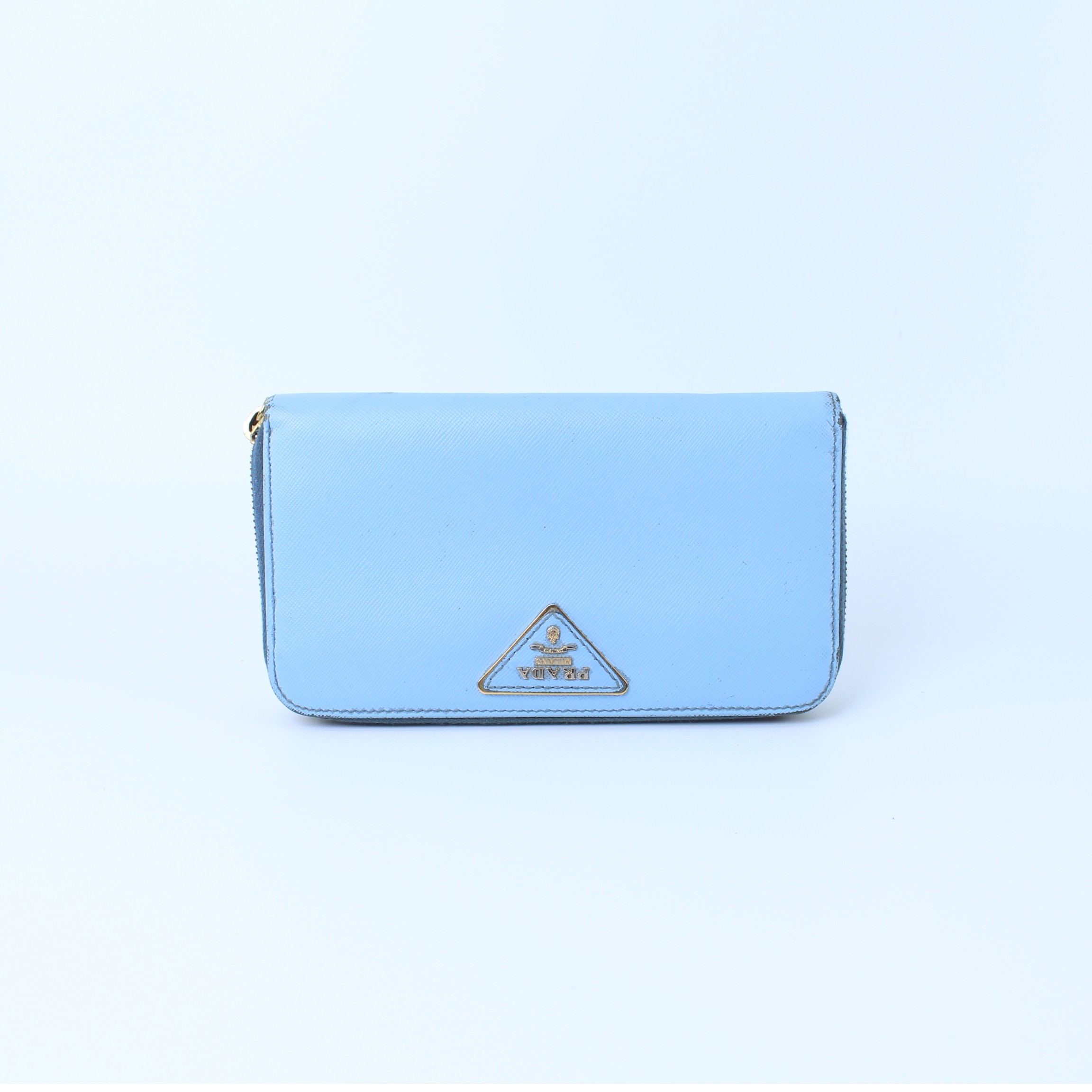 90新 Prada/普拉达 蓝色拉链长款钱包