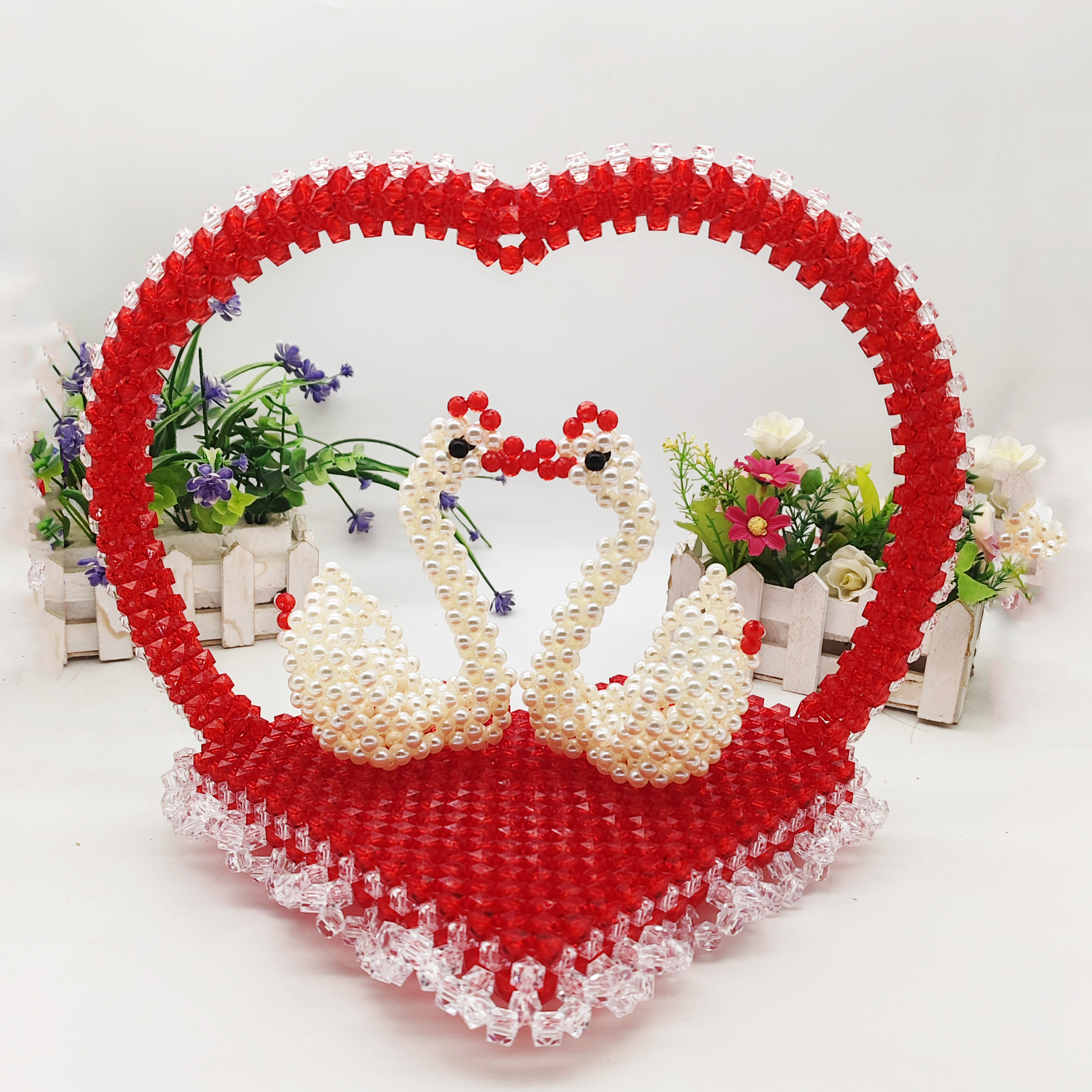 手工串珠天鹅之恋结婚情侣摆件节日礼物装饰品编织材料婚庆中式