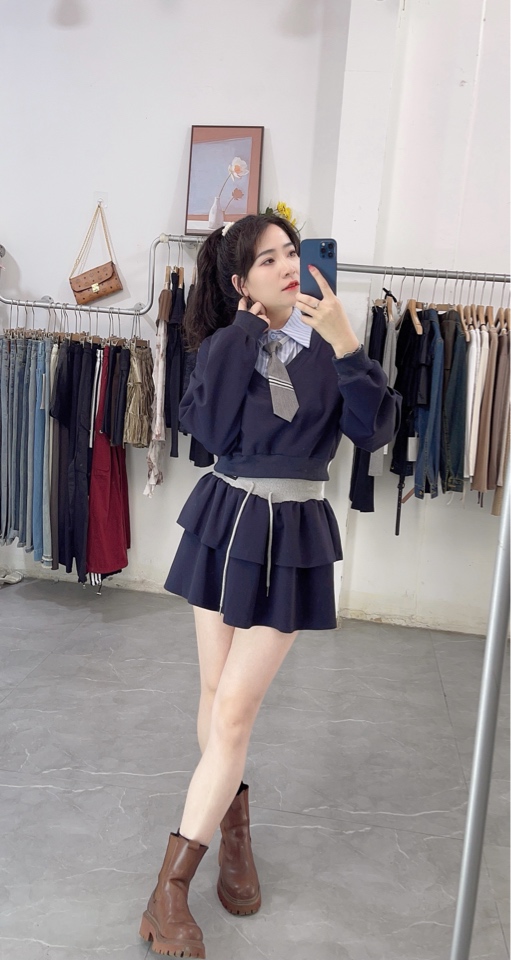 运动休闲套装女2024春秋新款高级感辣妹时尚灰色卫衣半身裙两件套