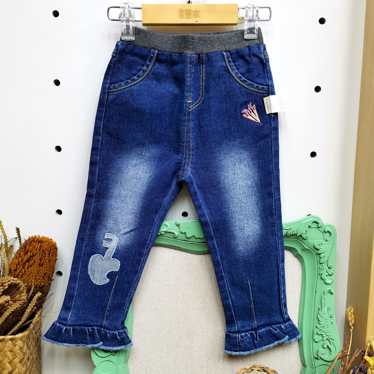 哎蔴蔴【小艺术家】秋季儿童牛仔裤9132810女童宝宝韩版微喇牛仔裤