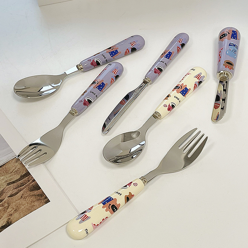 萌宠儿童勺高颜值家用304不锈钢吃饭勺餐勺可爱汤勺调羹刀叉勺网