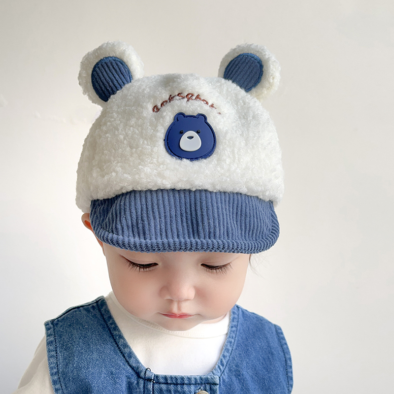 婴儿帽子秋冬季可爱超萌小熊造型鸭舌帽冬天男童婴幼儿保暖棒球帽