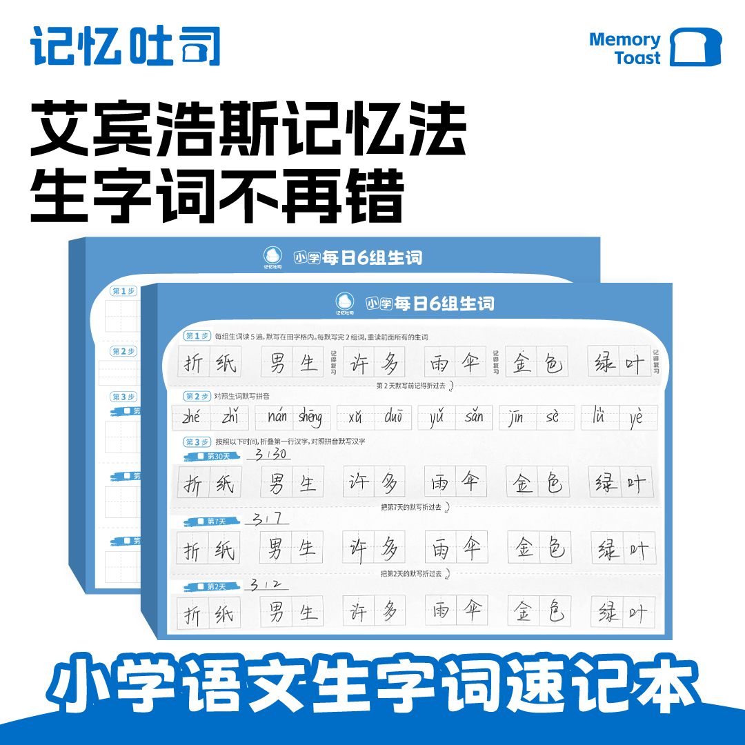 记忆吐司【每日6个生词】小学生学习语文生字默写田字格拼音速记本
