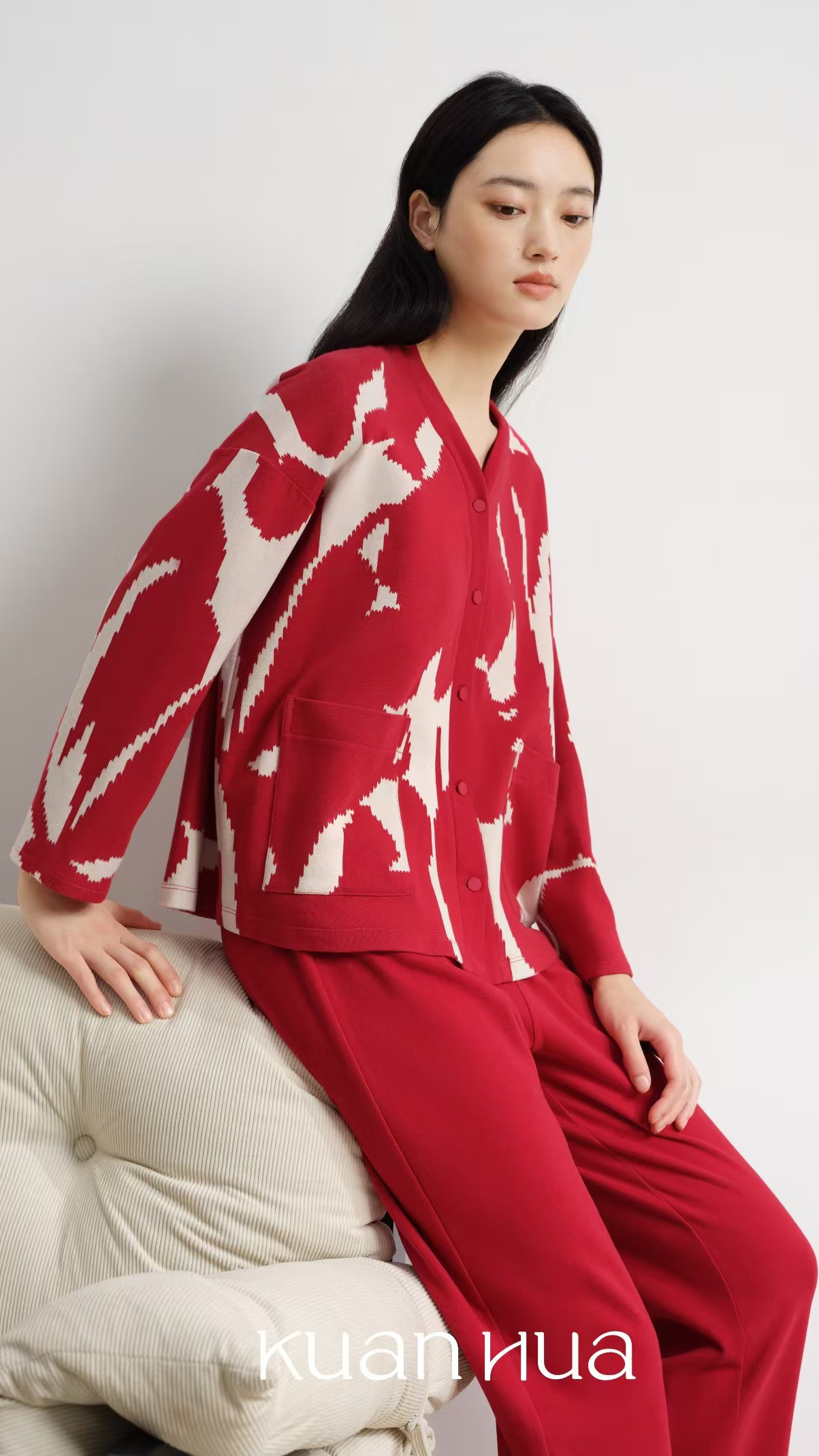 宽画24年秋冬新款舒适对开无领 家居套装96918