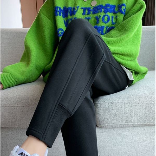 男女同款秋冬卫裤加绒加厚休闲运动裤松紧腰宽松版小脚口罗纹卫裤