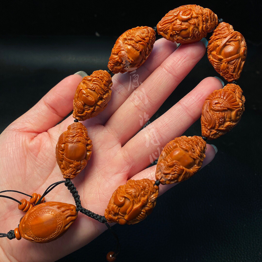 「1.9钟馗戏鬼」手串橄榄核雕刻文玩佛珠念珠手链核雕手工艺品手把