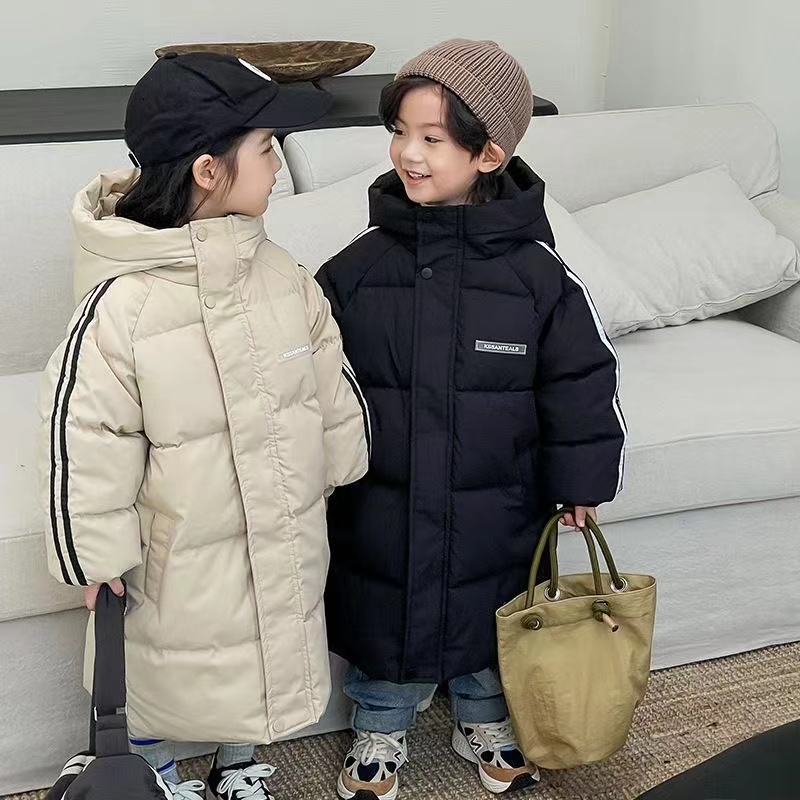 儿童棉服加厚中长款连帽保暖外套过膝男孩棉衣女童新款宝宝棉袄冬