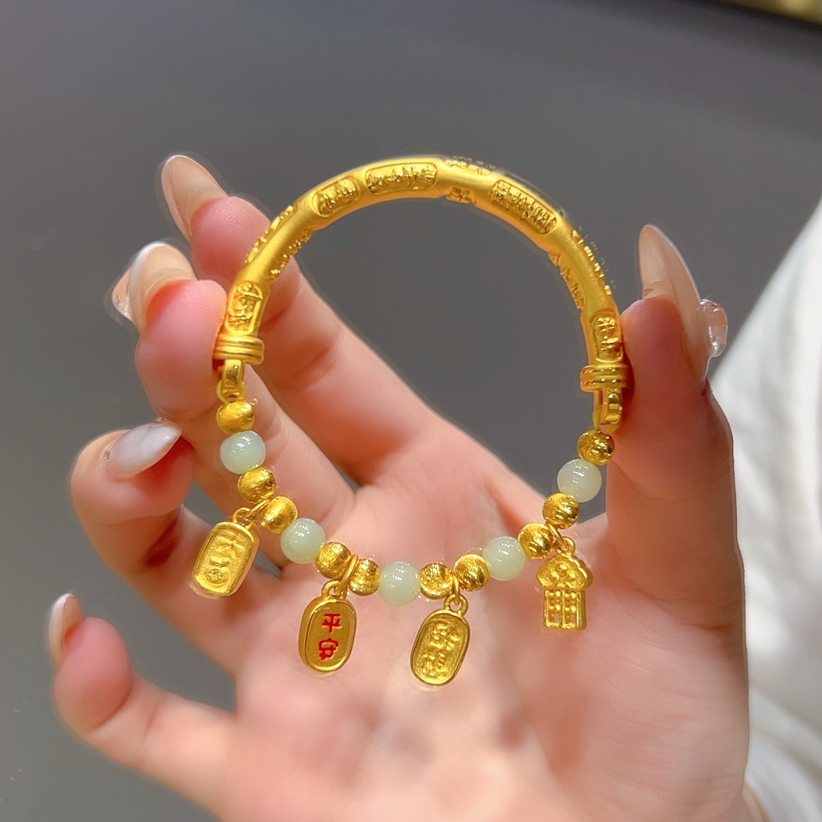 瑞诺黄金吉言半镯女新款足金999半镯半链流苏手串生日礼物送女友