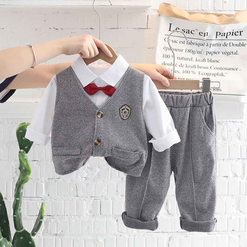 男童秋季西装礼服套装2023新款宝宝春装帅儿童休闲马甲西服BBE