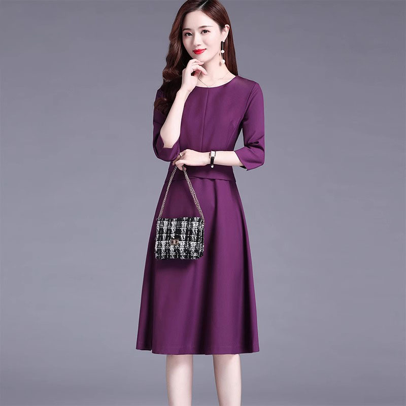 法式紫色连衣裙女秋装2025新款女装长袖高级感气质显瘦春秋季裙子
