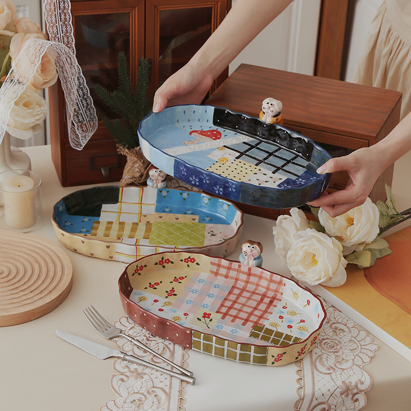 【POP兔】家用创意精致复古少女心卡通三色可选轻奢陶瓷鱼盘