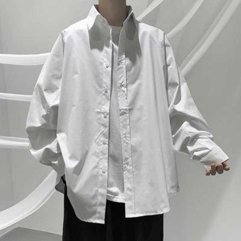 【小扬哥推荐】工装衬衫男士韩版宽松网红长袖纯色衬衣暗黑系冷淡