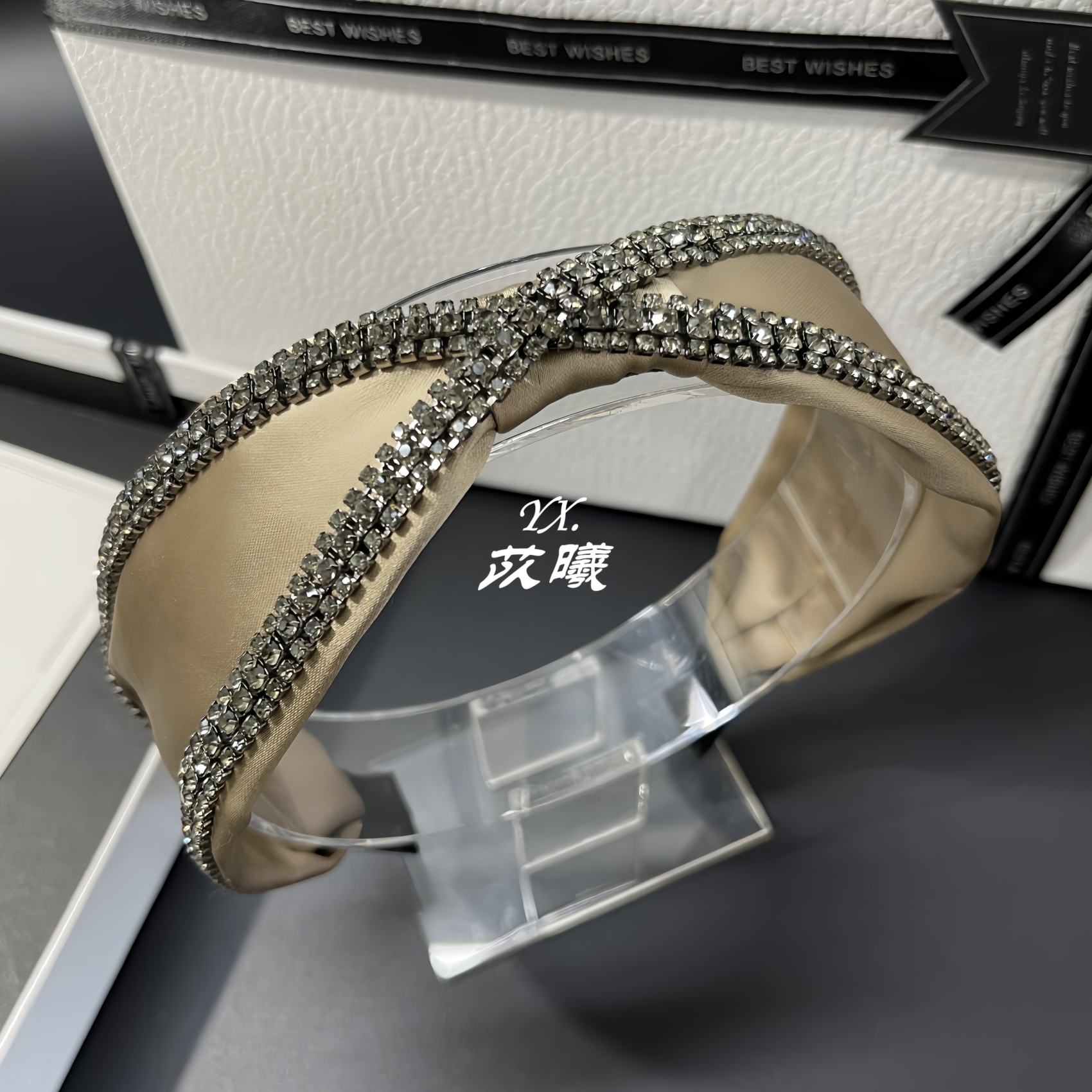 韩国轻奢复古水钻发箍高级感咖色宽边遮白发纯色头箍简约气质发卡