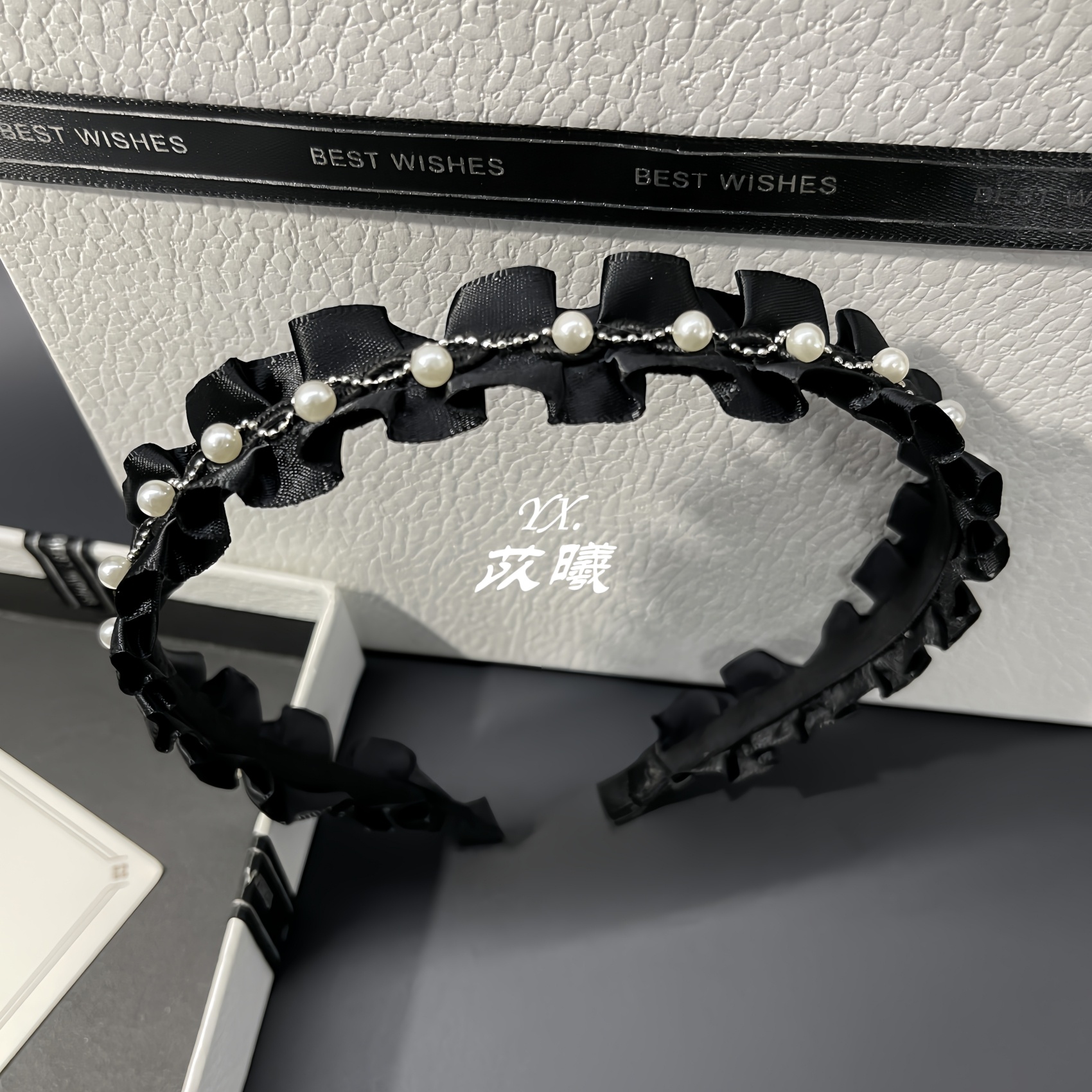 韩版褶皱黑色气质减龄发箍珍珠细款淑女百搭小香风头箍法式发卡