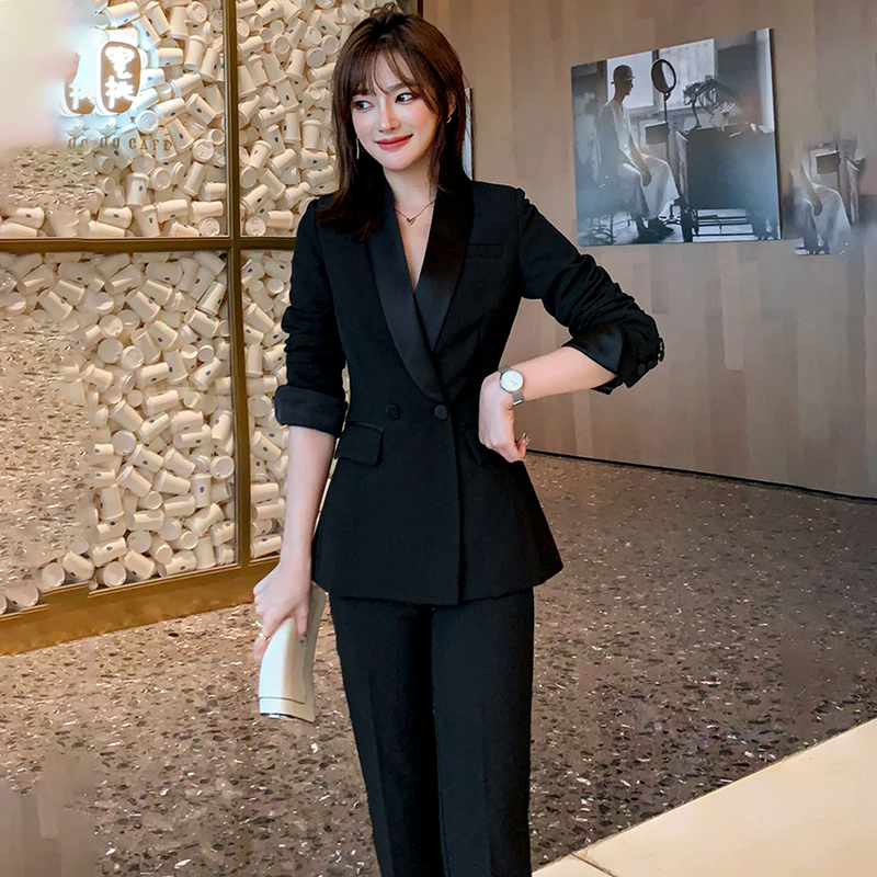 5735春秋新款黑色西装高级感英伦风帅气显瘦收腰西服OL职业套装女