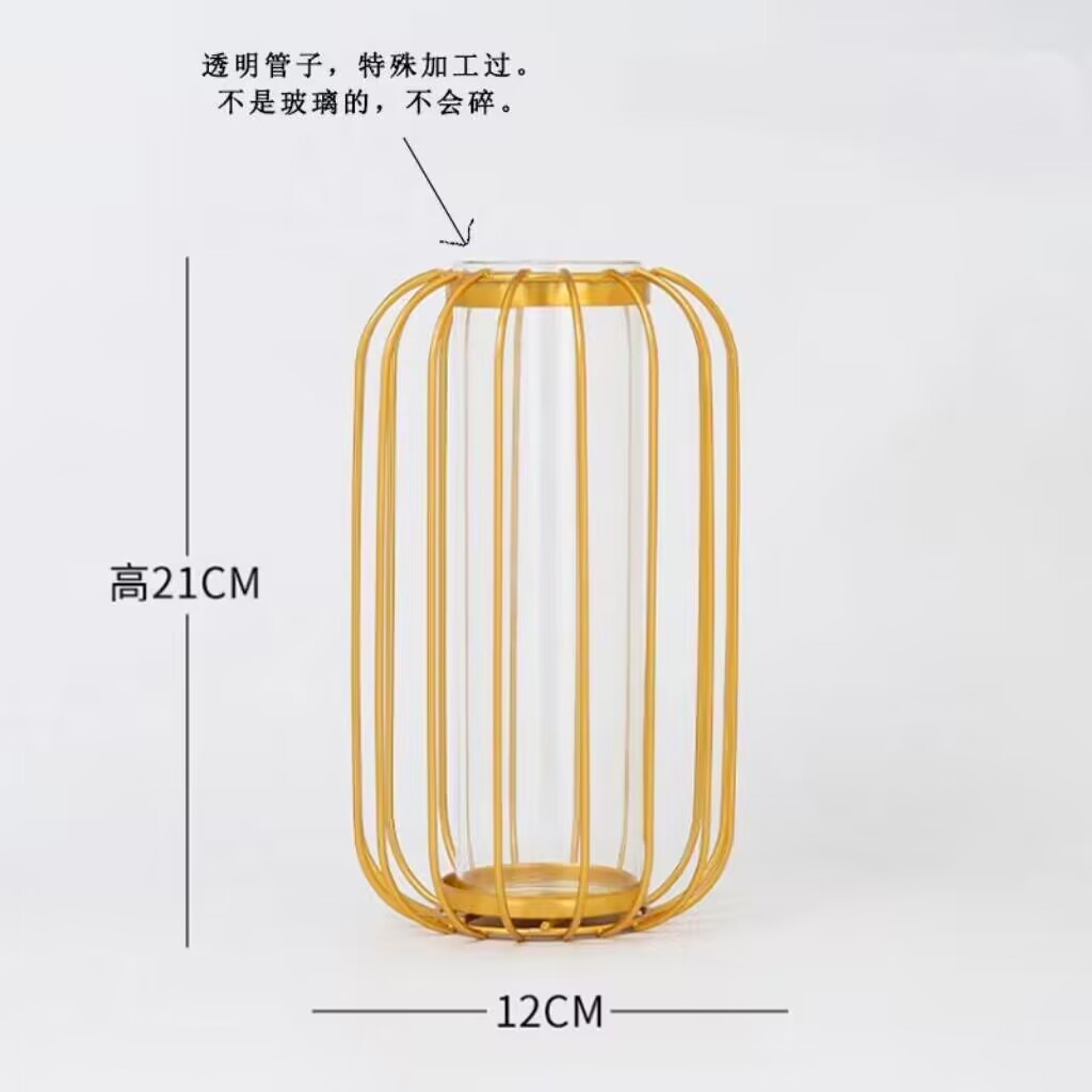 新中式可水培灯笼花瓶客厅餐桌摆件高品质铁艺简约设计新年装饰