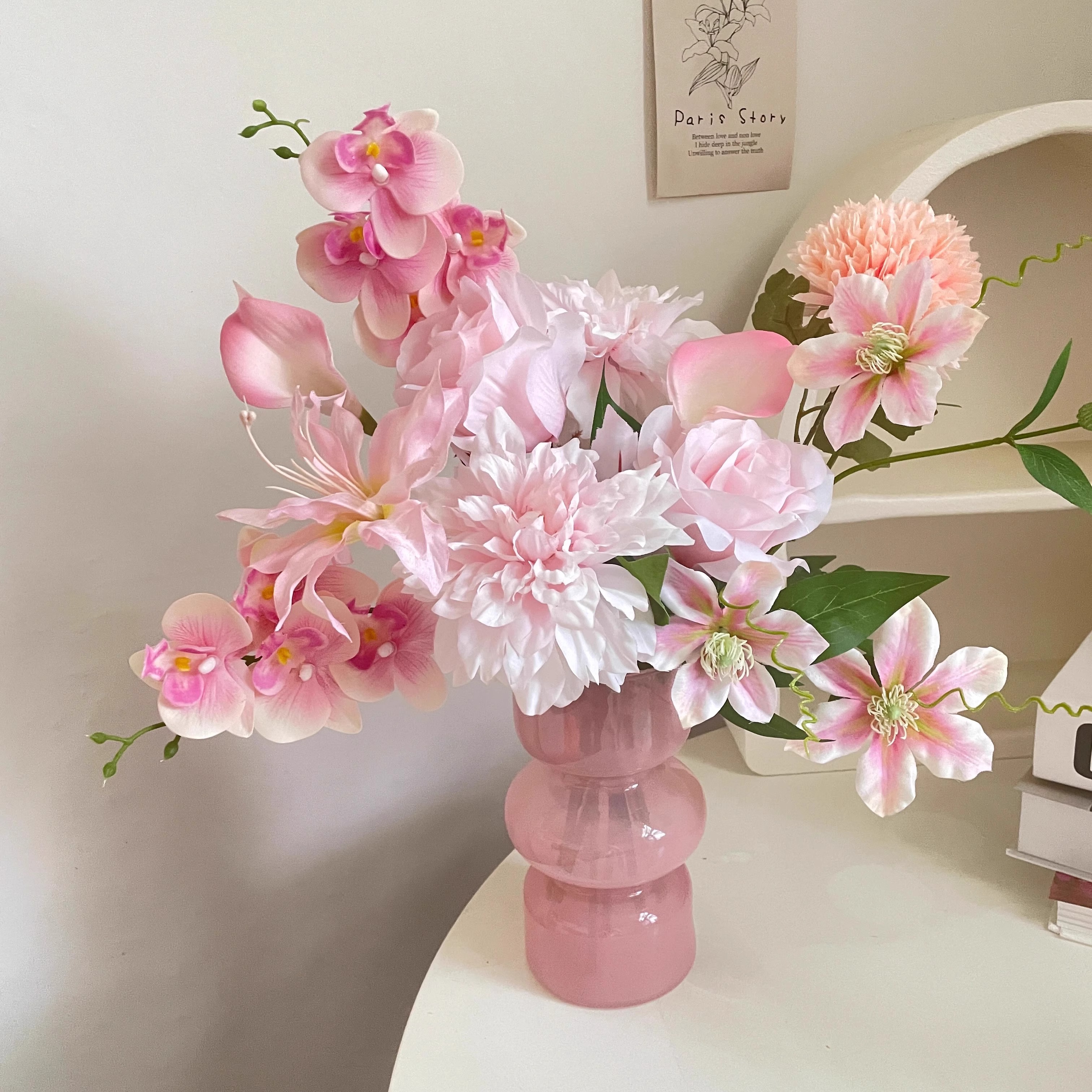 轻奢风粉色蝴蝶兰仿真花束ins 客厅餐桌假花摆设高品质样板房装饰