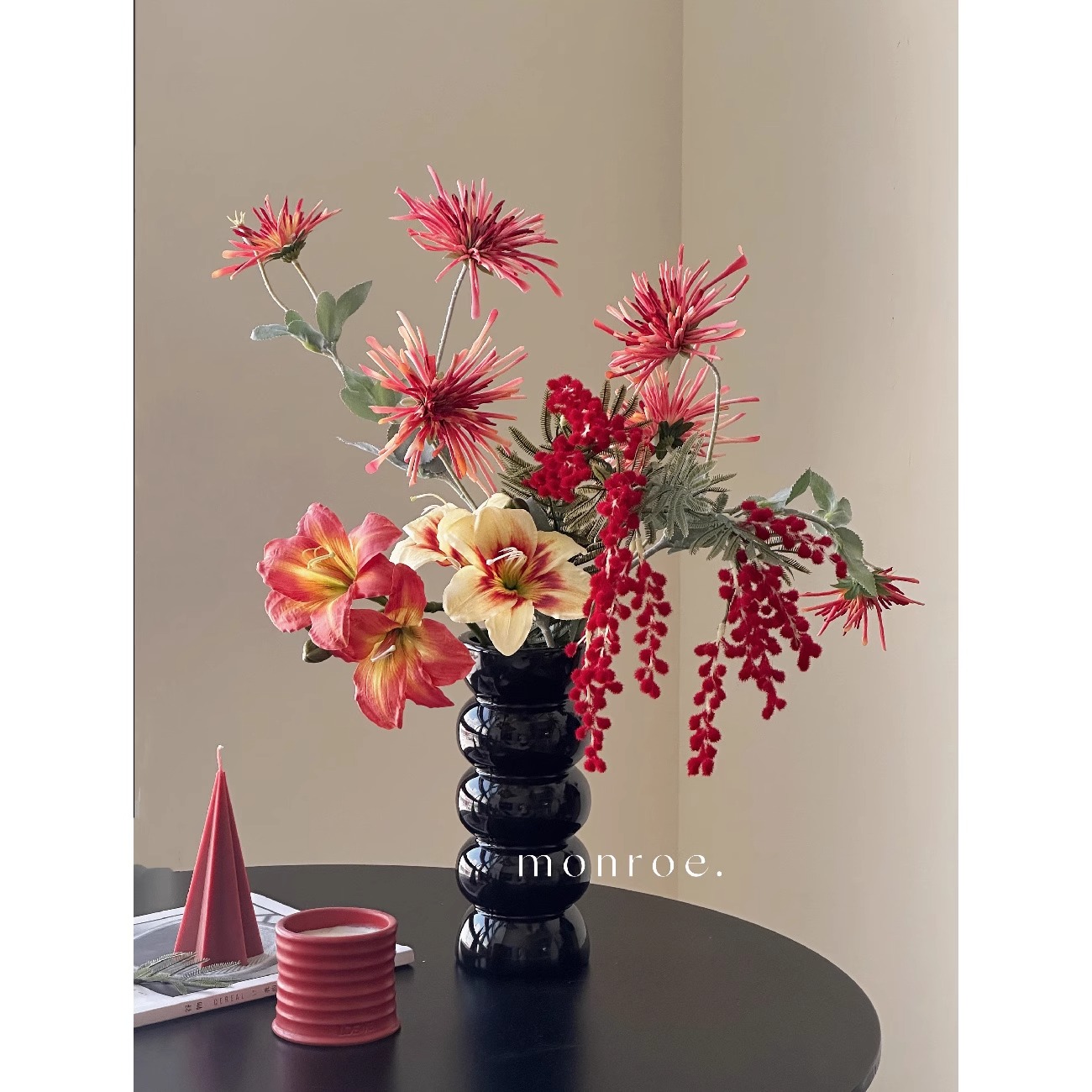 红色系仿真花圣诞节新年花束假花摆设摆件装饰婚房布置结婚卧室