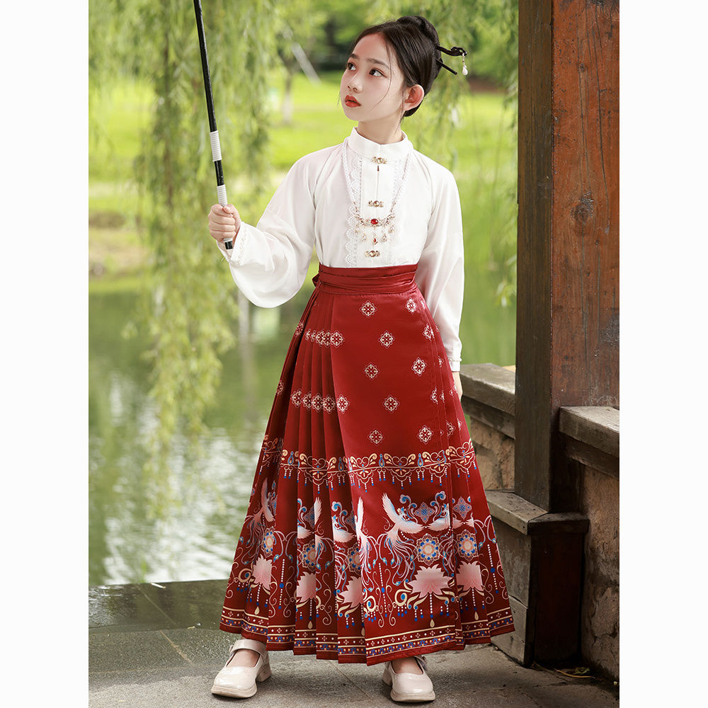 品巴拉巴拉儿童马面裙女童中国风秋款长袖套装小女孩明制唐装古风