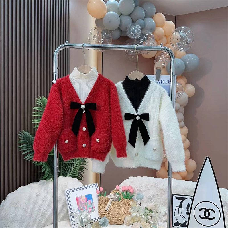 品巴拉巴拉新品巴拉巴拉童装女童水貂绒假两件套毛线衣小香风女宝