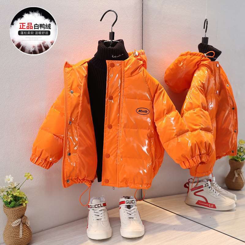 ,白鸭绒儿童棉服服男童女童加厚免洗宝宝小孩中大童装亮