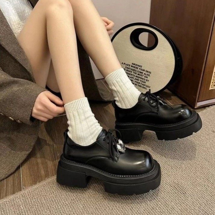 乐福30好看粗跟圆头网红百搭厚底秋冬厚底乐福鞋春秋