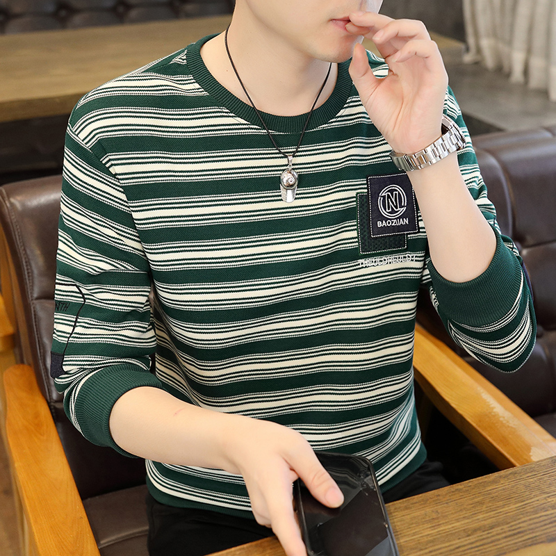 青年圆领薄款上衣男装宽松打底衫休闲春秋季修身韩版男士套头