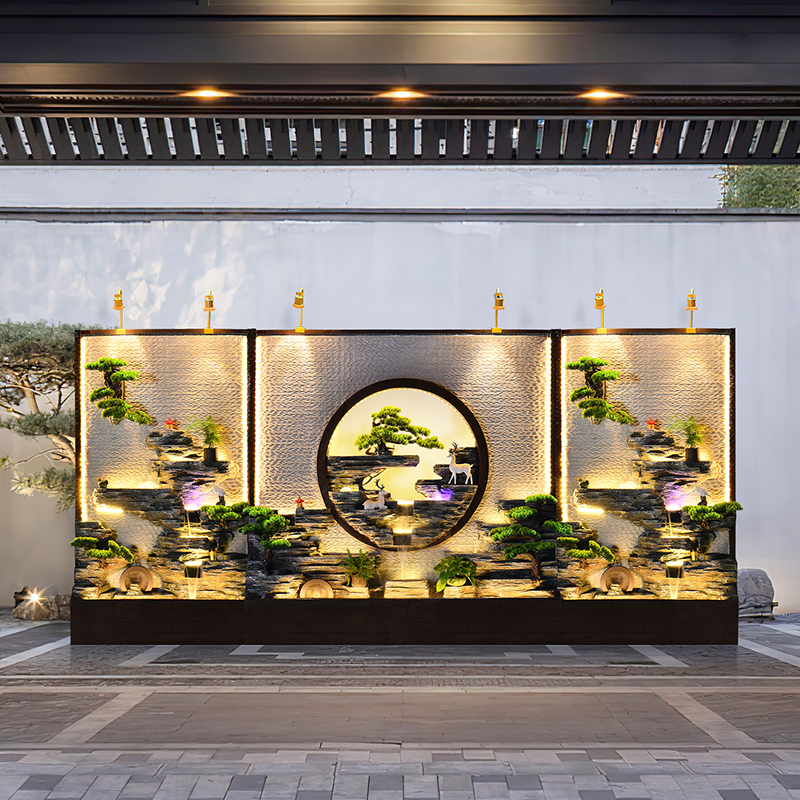 水幕墙流水屏风隔断玄关酒店公司假山喷泉鱼池摆件庭院造景观装饰