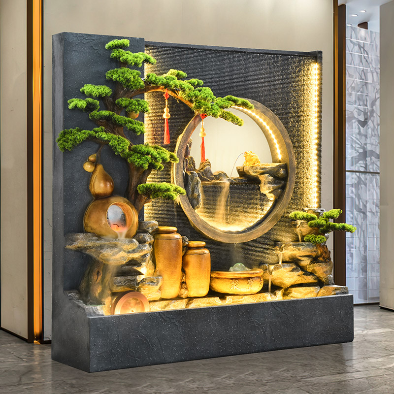 水幕墙别墅客厅摆件公司会所流水屏风隔断露台鱼池装饰玄关造景观