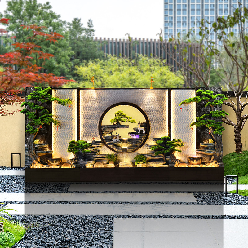 水幕墙流水摆件别墅庭院鱼池景观公司会所隔断装饰摆件酒店迎宾墙