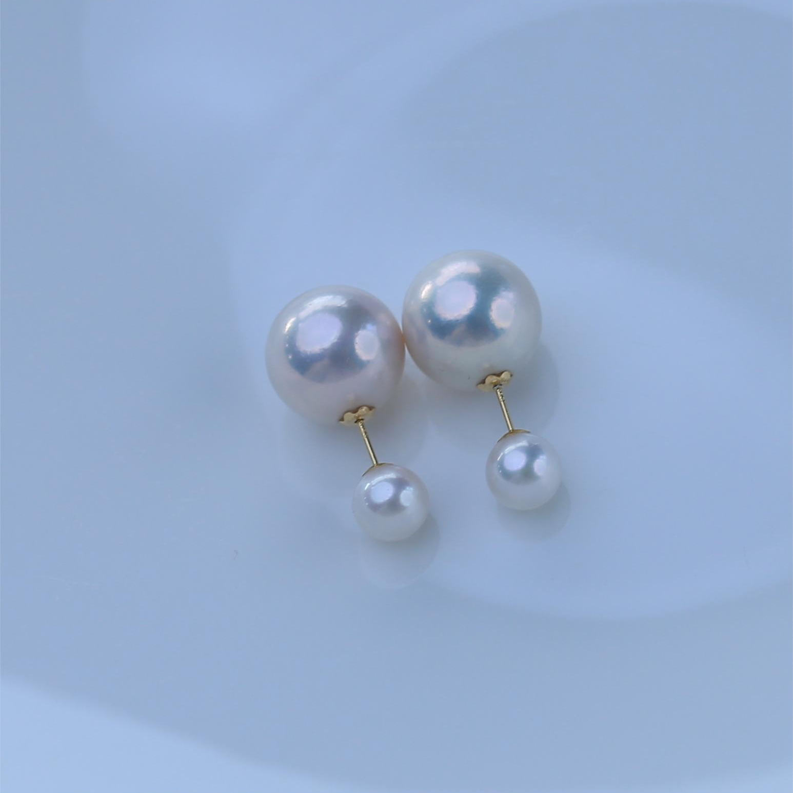 淡水珍珠18k双珠耳饰13-14mm经典气质