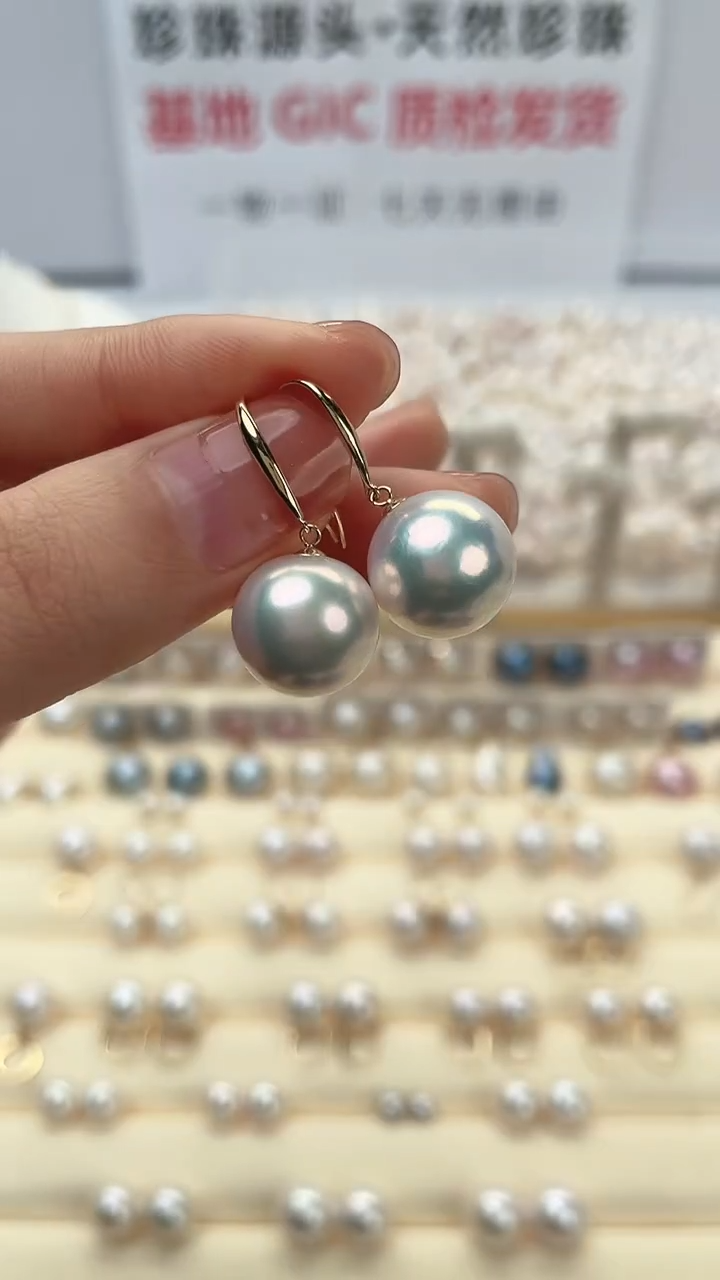 【闪购商品】淡水珍珠耳饰18K金镶嵌13-14