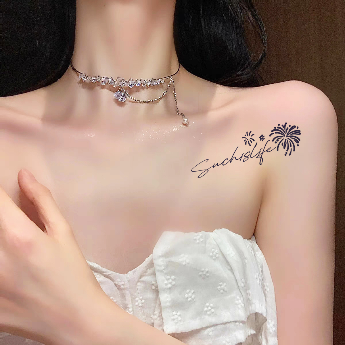 烟花草本纹身贴纸防水持久果汁半永久锁骨手臂遮瑕仿真不反光