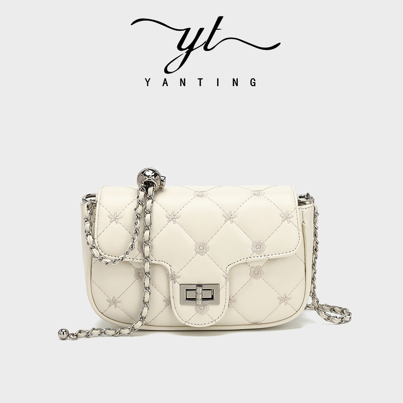 新款绣线绣花菱格链条包休闲百搭小香风单肩斜挎包YT8020无礼盒
