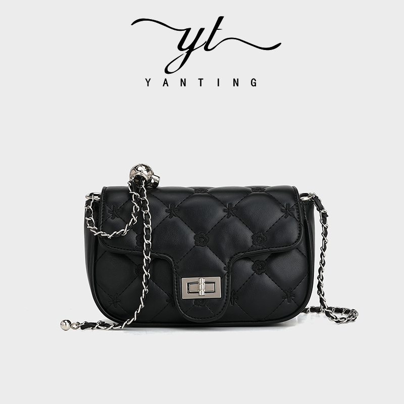 休闲百搭新款绣线菱格单肩包百搭香风金球链条斜挎包YT8020无礼盒