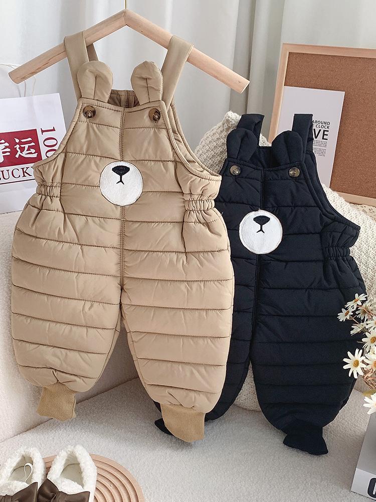 男童加绒背带裤儿童保暖洋气女宝宝冬季加厚棉裤可开裆婴儿棉a