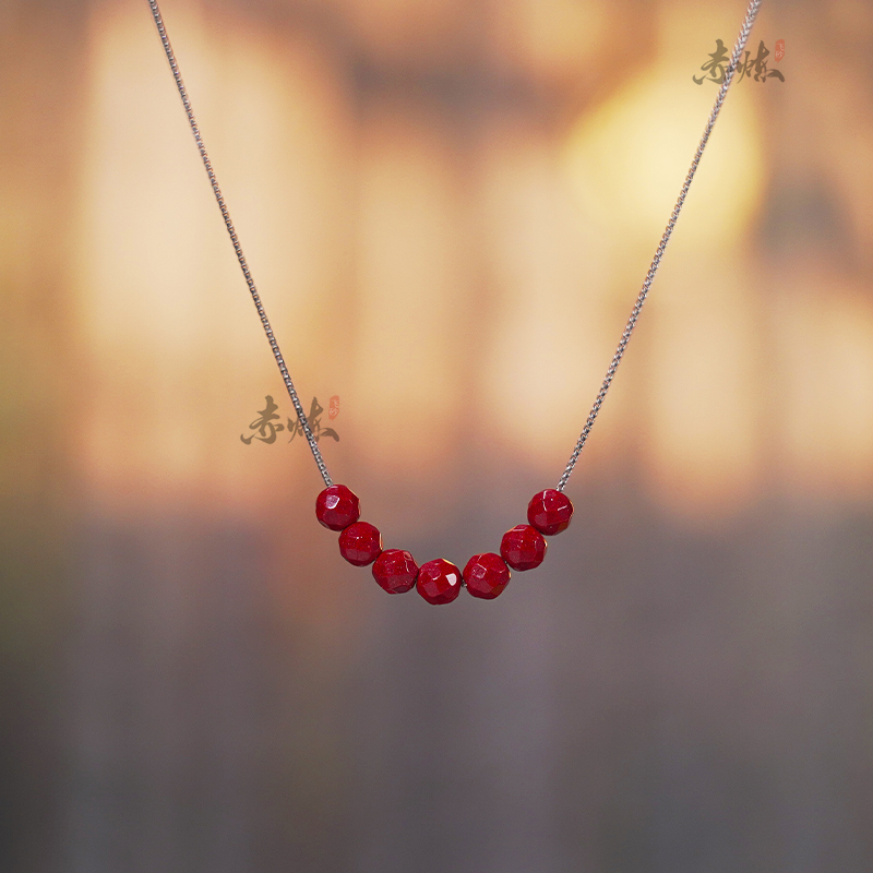 敕炼 含辰砂工艺品高含辰砂朱砂微笑项链