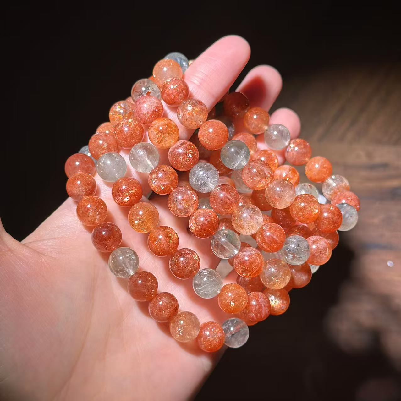 非金属玻璃手链 YS9779红色绿色ALS圆珠单圈手链 