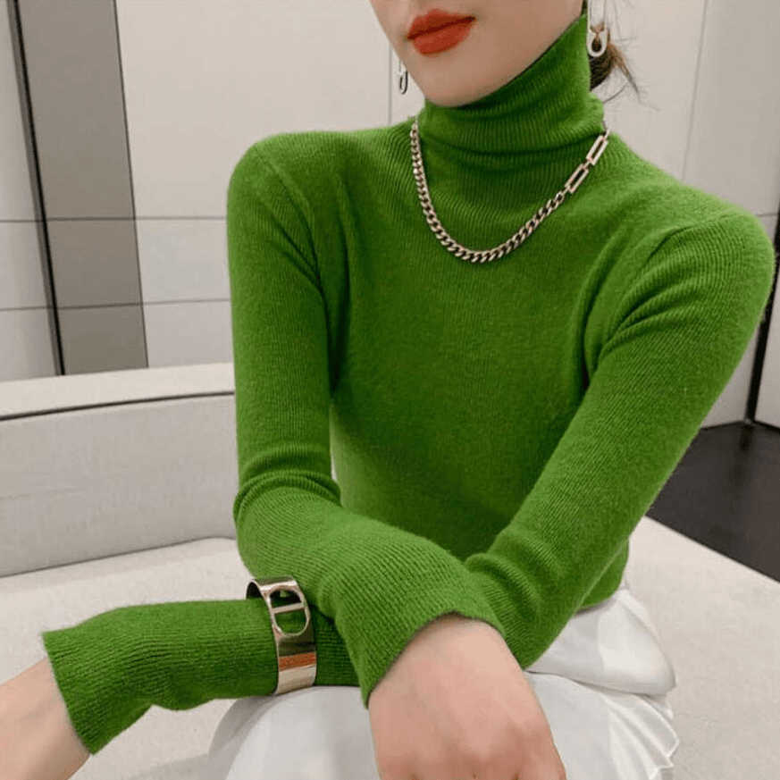 早秋新款纯色针织衫堆堆领气质高领毛衣长袖修身内搭套头打底衫女