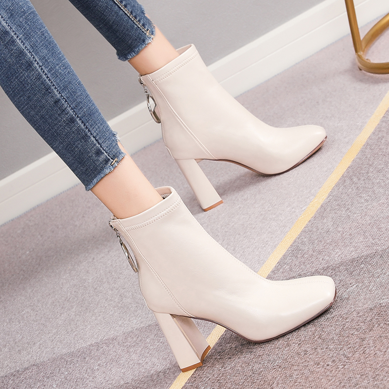 马丁靴女英伦风小个子秋冬2025年新款高跟鞋粗跟瘦瘦靴加绒短靴子