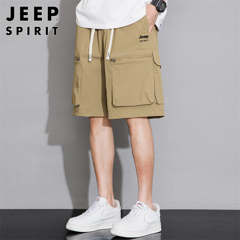 JEEPSPIRIT男士潮牌短裤夏季薄款宽松工装五分裤卡其休闲中裤子男