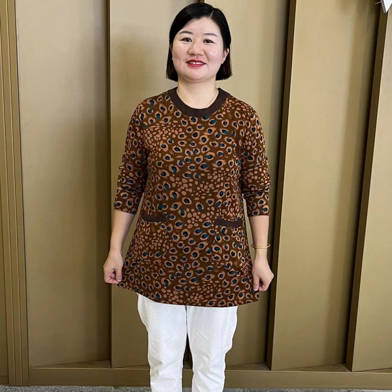 2023秋季新款圆领碎花时尚宽松中长款上衣