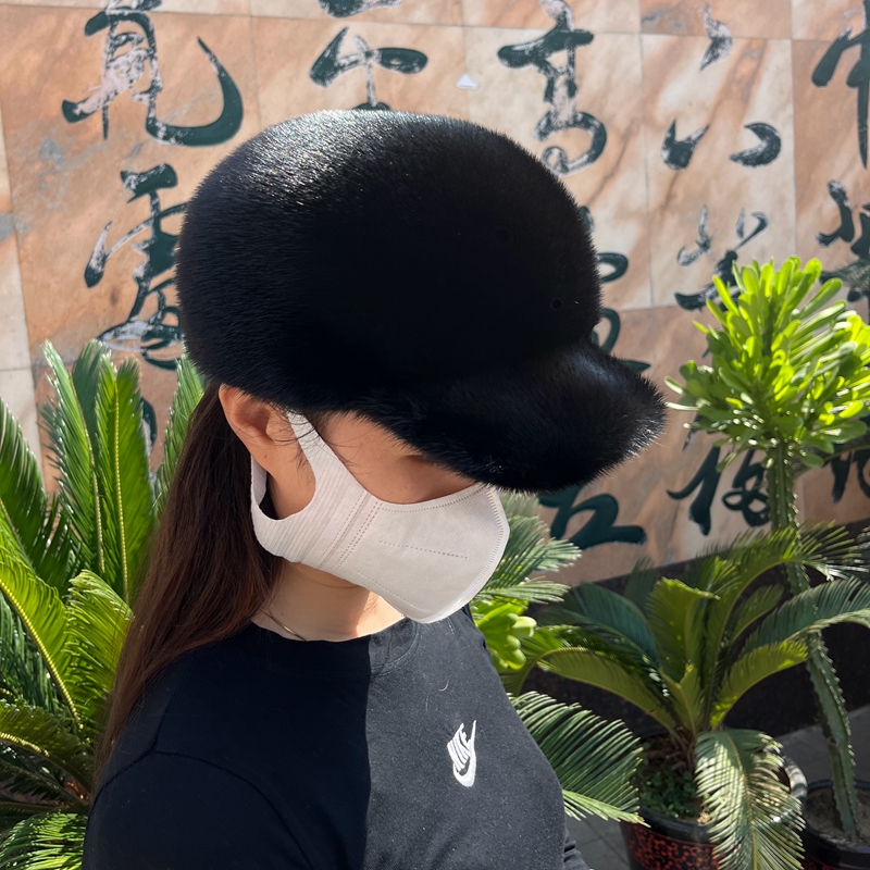 进口水貂毛棒球帽男女时尚貂毛帽整貂皮草帽子时尚百搭保暖