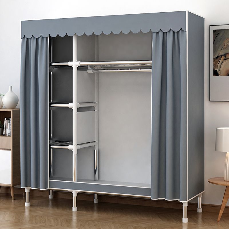 简易衣柜家用卧室布衣柜钢管加粗组装全钢架出租房落地式挂衣柜子