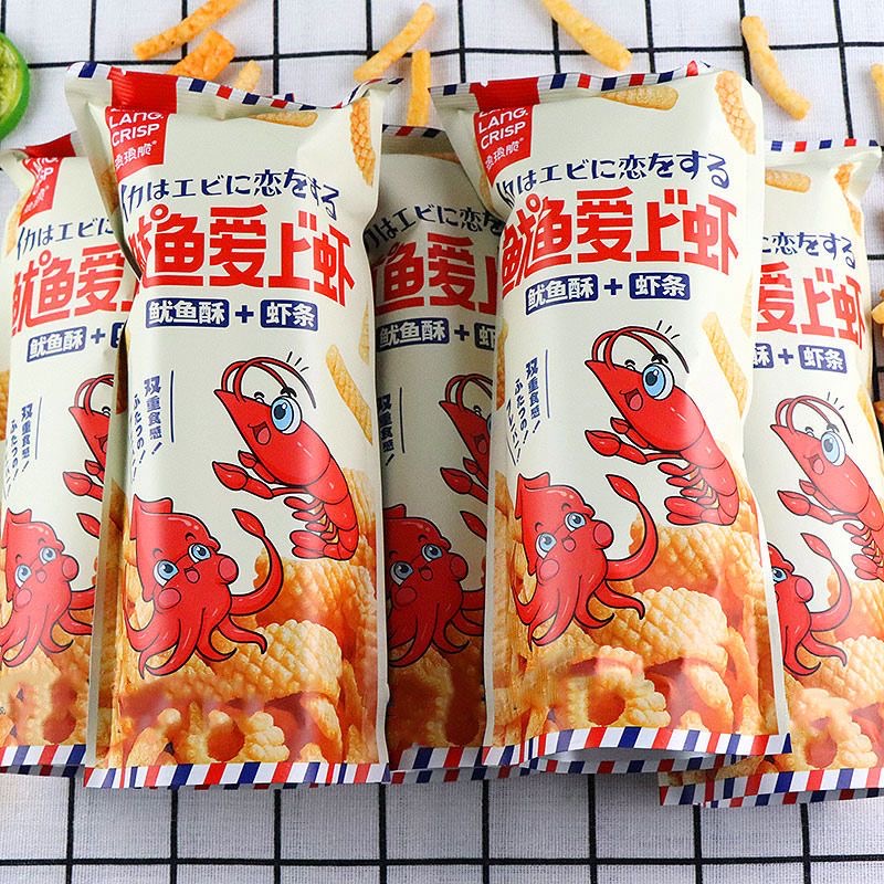 琅琅脆鱿鱼爱上虾小鱼游游小虾小蟹虾条鱿鱼酥网红脆片膨化零食