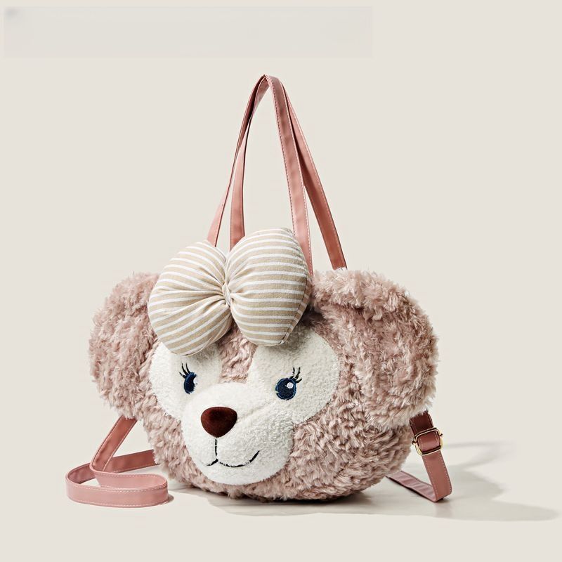 雪莉玫大脸包通勤单肩包斜挎包可爱学院背包毛绒背包女斜挎包女